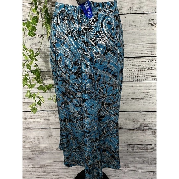 Anthony Skirt size Medium Blue Silver Black Swirls Long A Line Stretch Modest - Picture 11 of 12